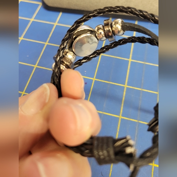 Black Braided Pleather Horse Adjustable Bracelet - Picture 4 of 6